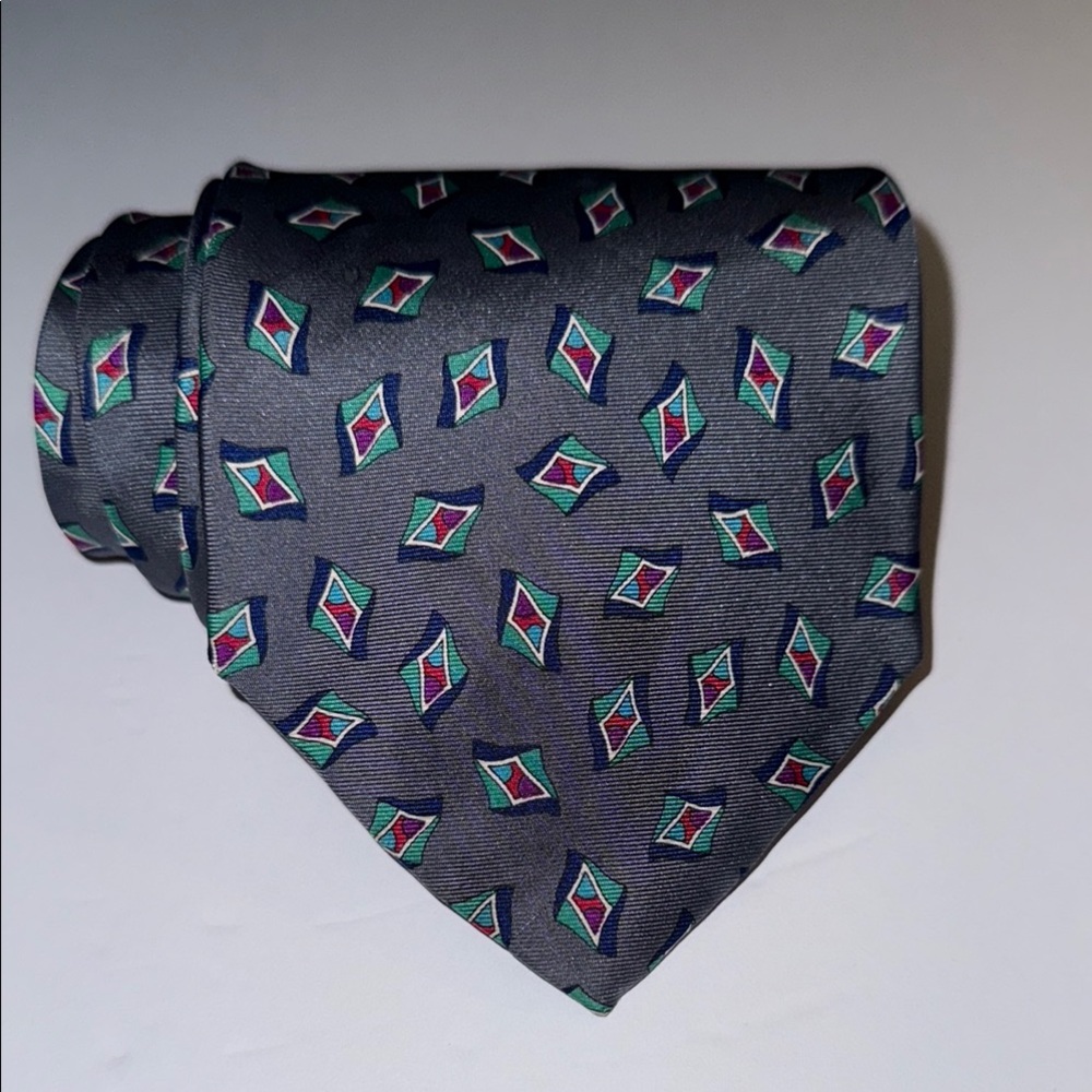 Dior Green and Gray Geometric Silk Tie